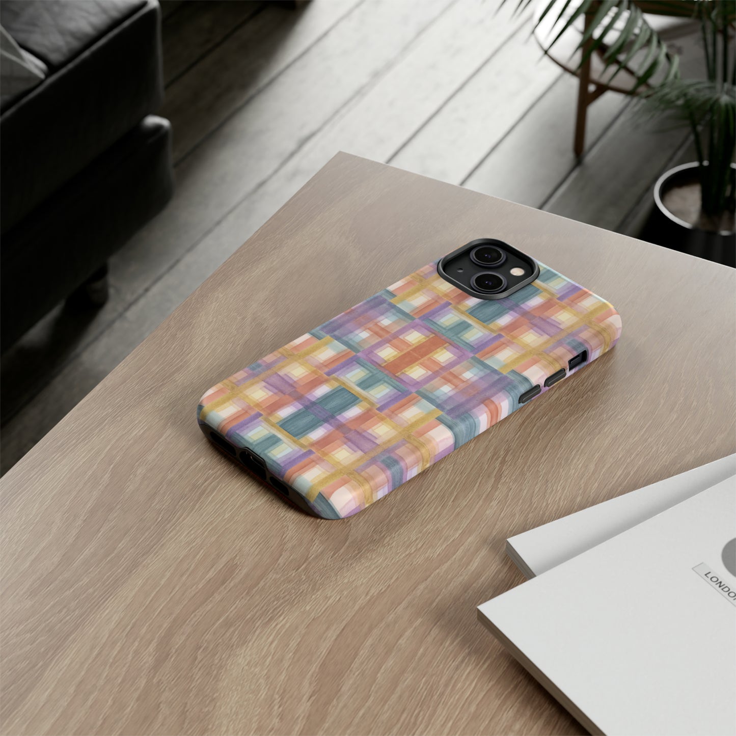 Tough Cell Phone Cases - Painterly Plaid, Warm Colors