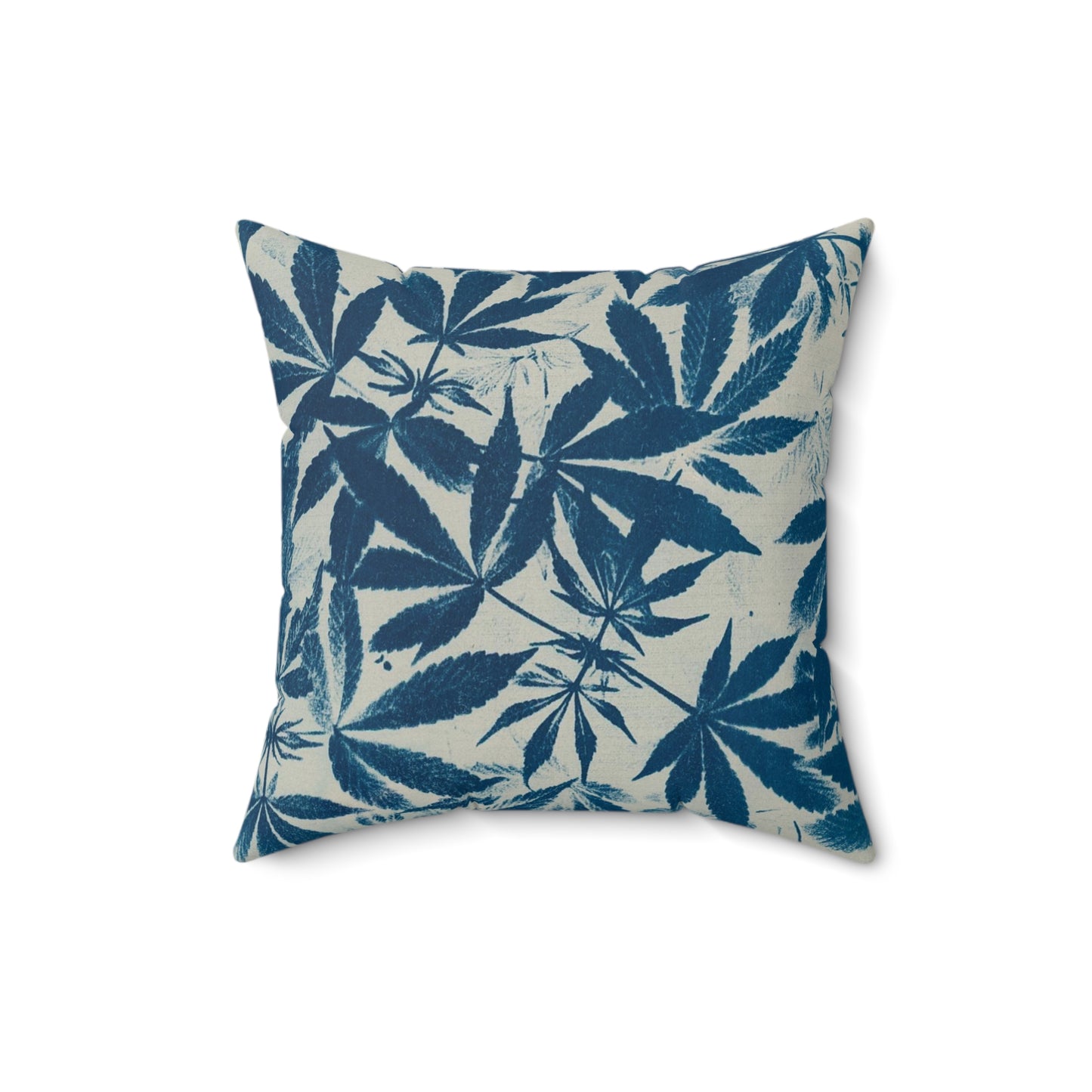 Faux Suede Square Pillow - Cyanotype on Ivory