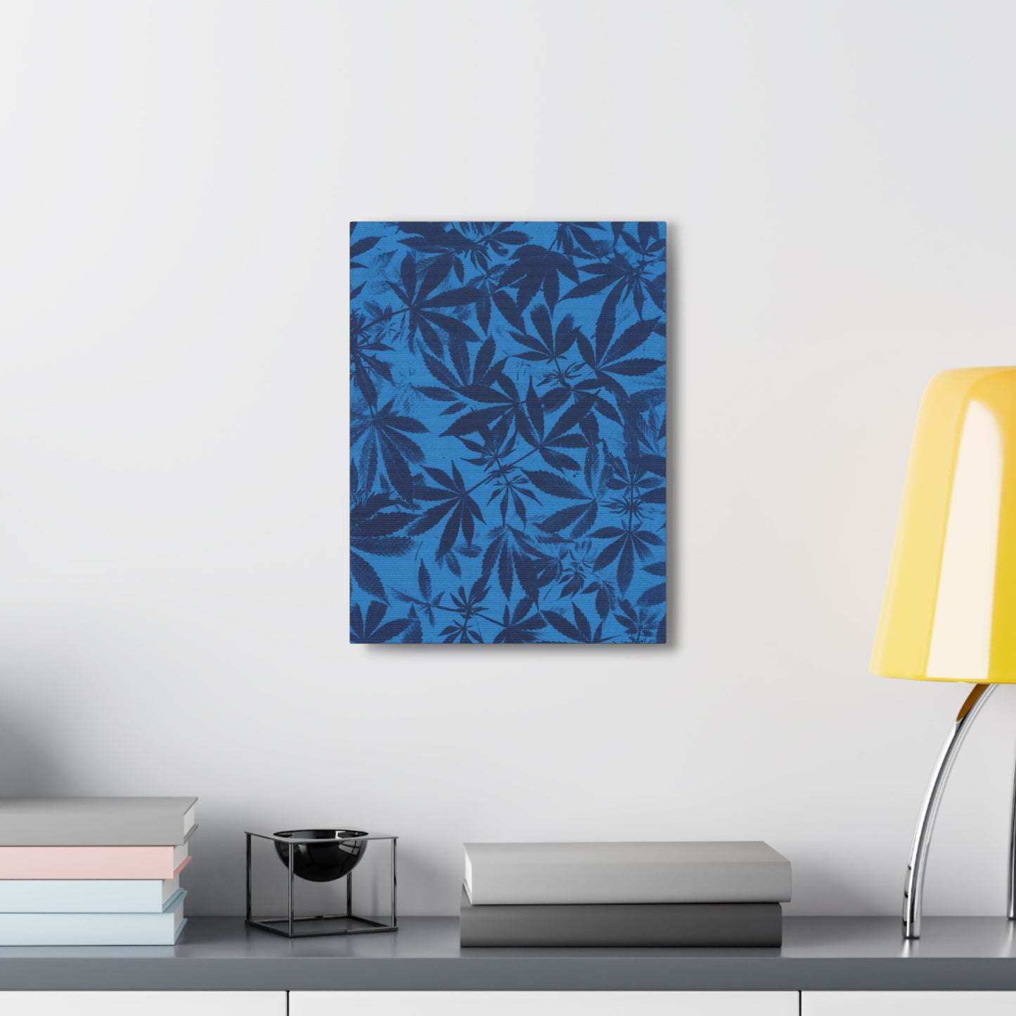 Gallery Wrapped Canvas Print - Cannabis Field Cyanotype on Bright Blue Print (Reproduction)