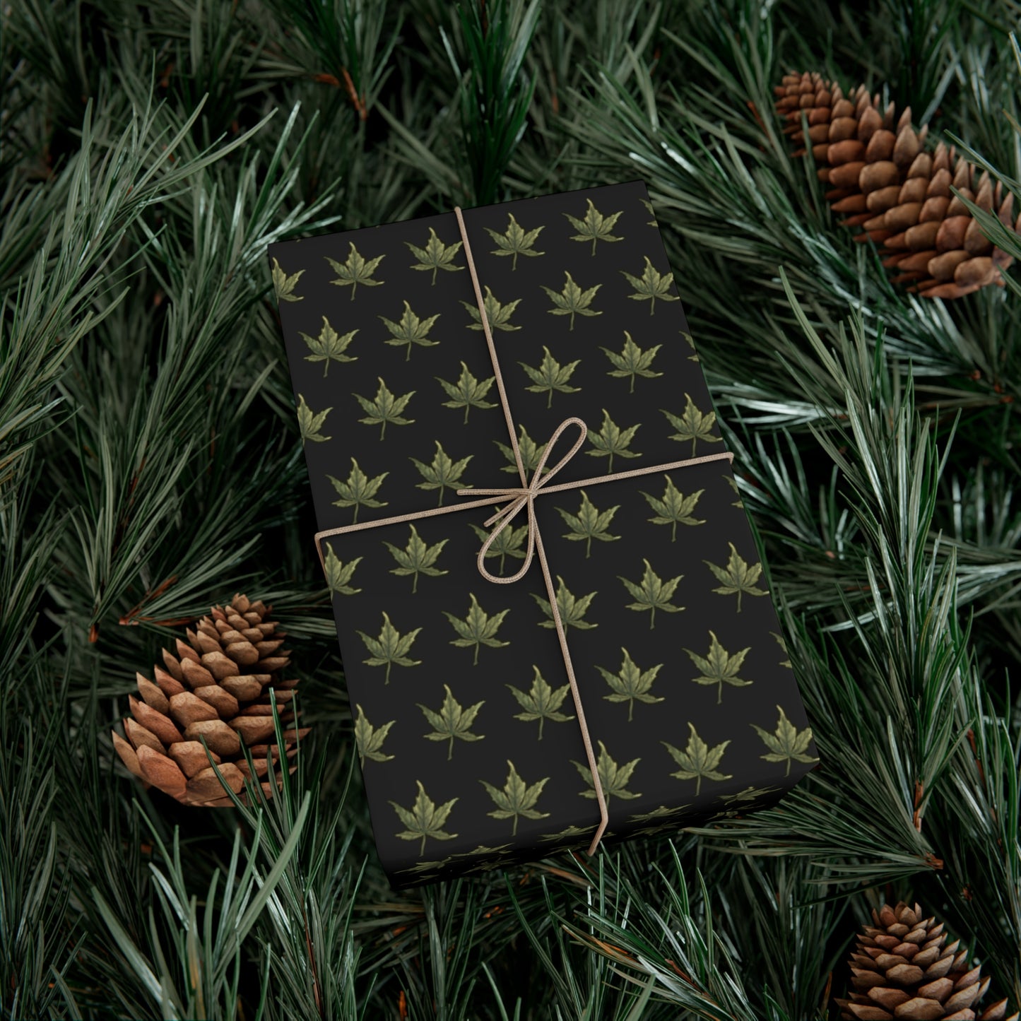 Gift Wrap Papers - Mini Cannabis Leaf Print, Black Wrapping Paper Sheets