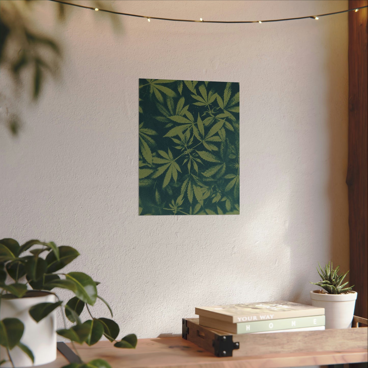 Fine Art Reproductions - Archival, Textured Watercolor Matte Prints - Cannabis Cyanotype on Olive Print