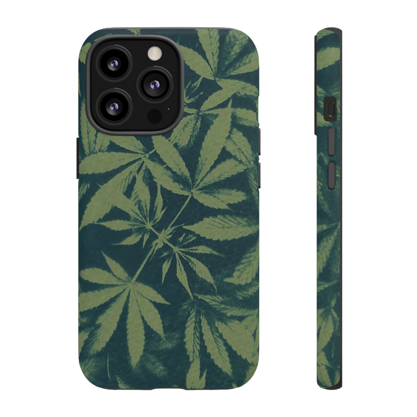 Tough Cell Phone Cases - Cannabis Field Cyanotype on Olive Print