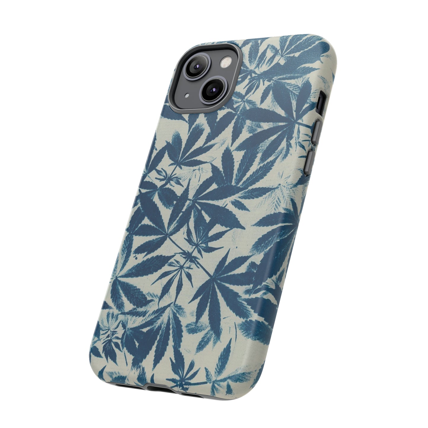 Tough Cell Phone Cases -Cannabis Field Cyanotype on Ivory Print