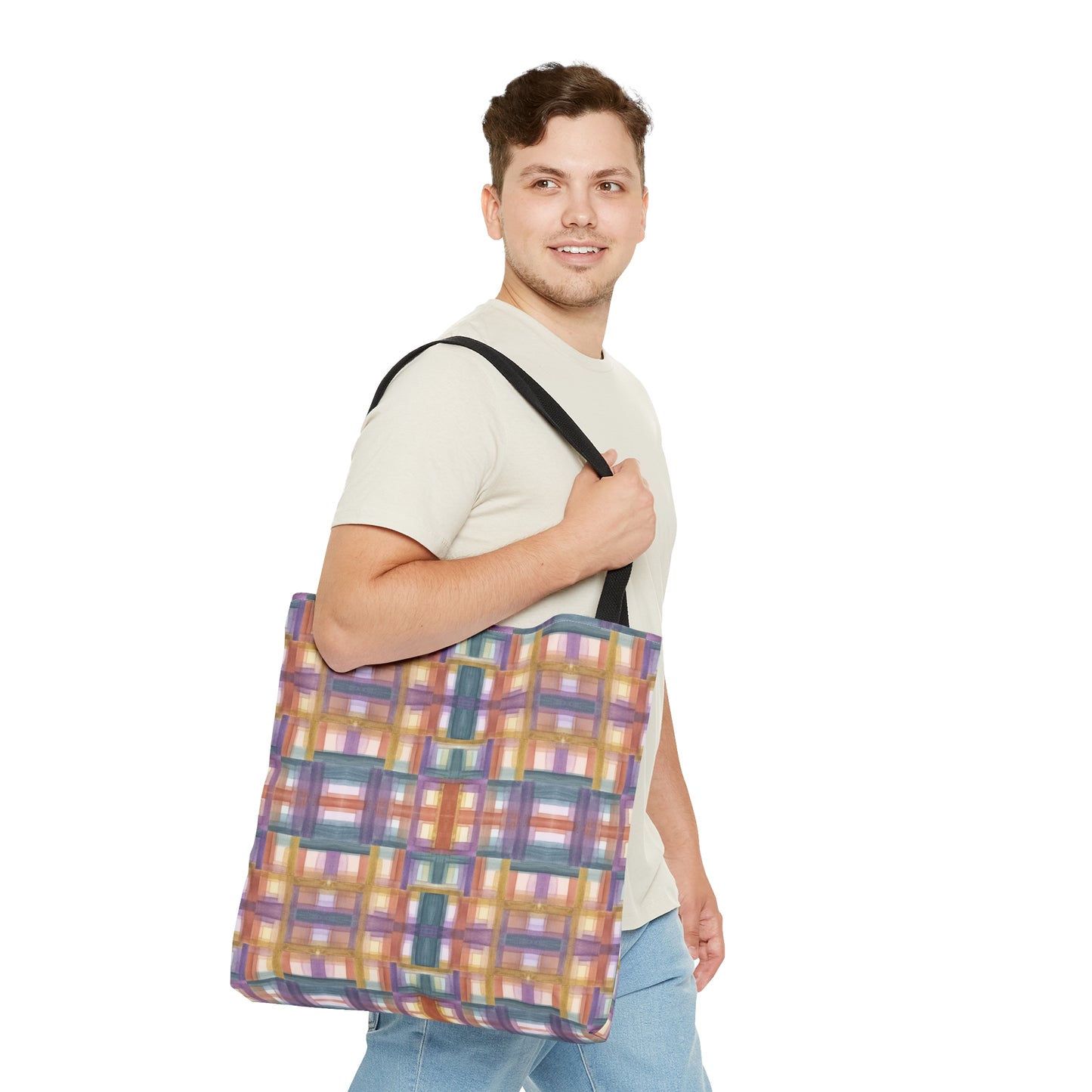 Tote Bag - Painterly Plaid, Warm Tones