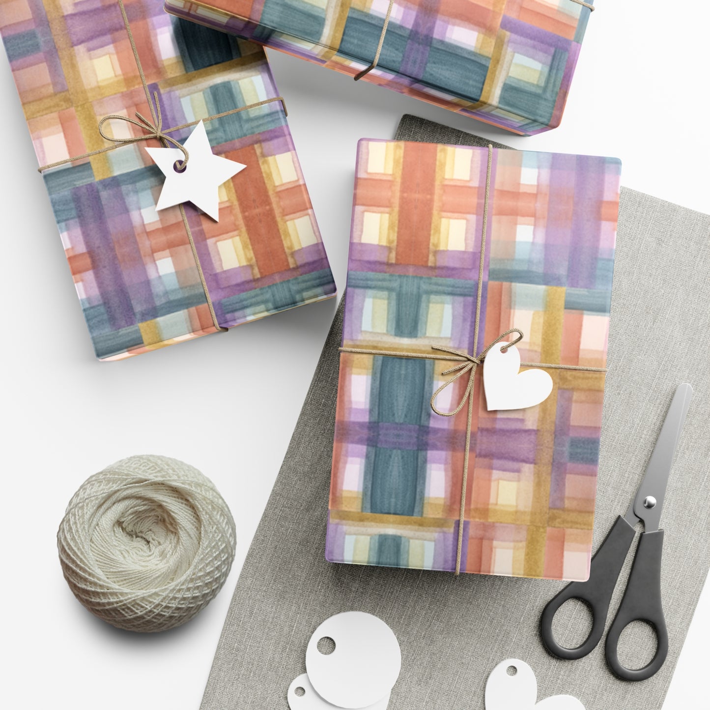 Gift Wrap Papers - Painterly Plaid, Warm Colors Wrapping Paper