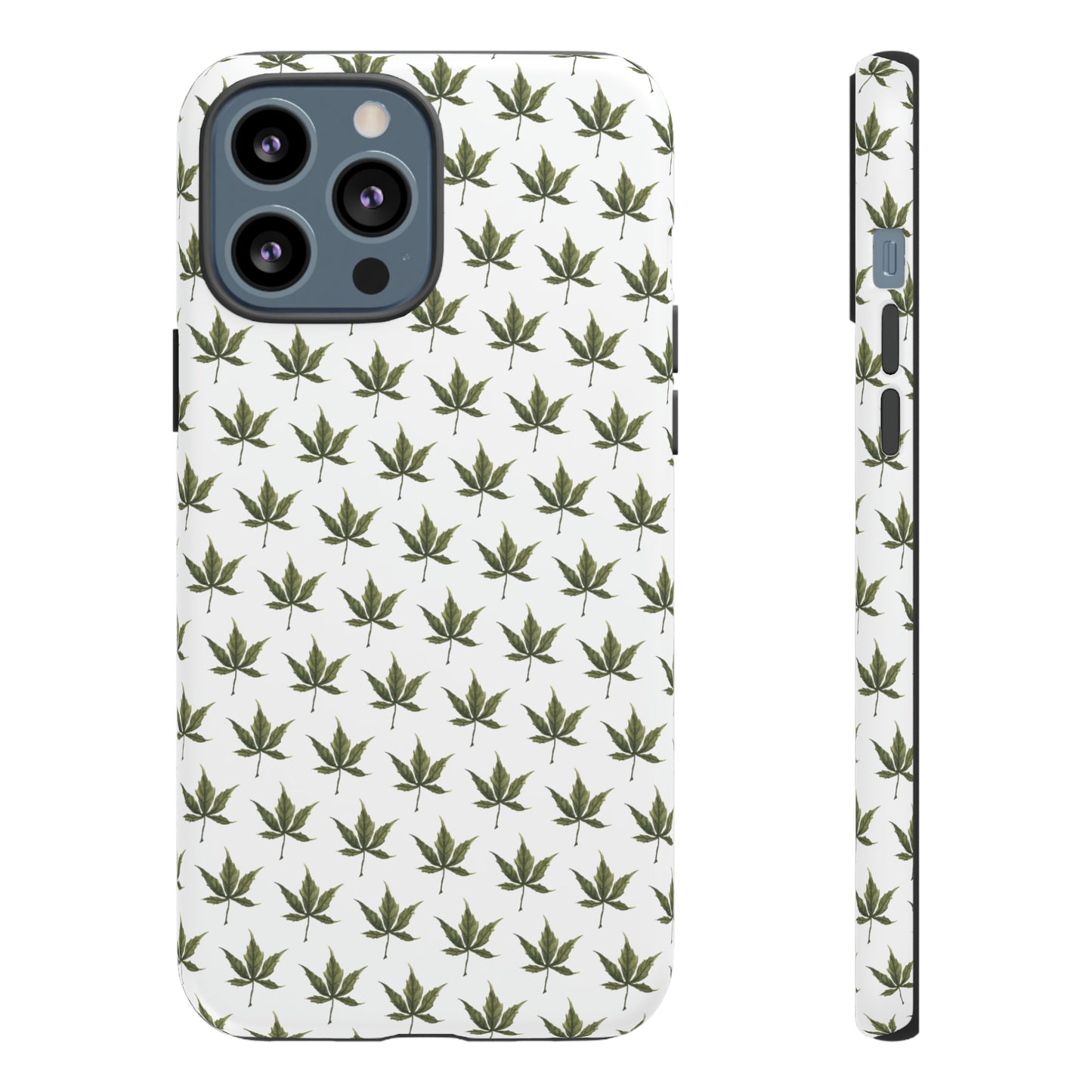 Tough Cell Phone Cases - Mini Cannabis Leaf on White