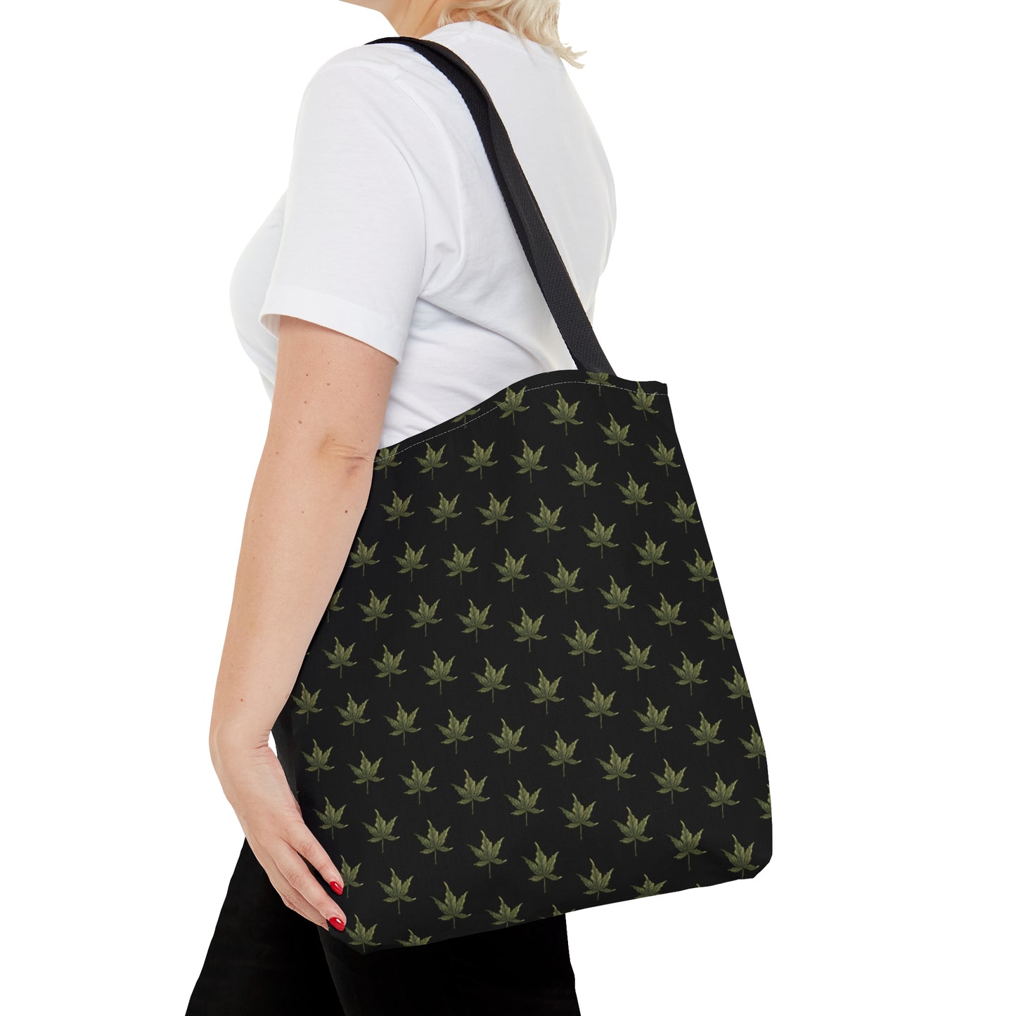 Tote Bag (3 sizes!) - Mini Cannabis Leaf Print on Black