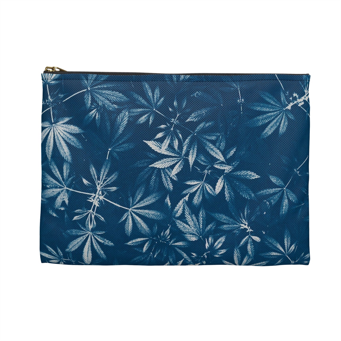 Flat Accessory Pouch - Cannabis Cyanotype Field on Grey