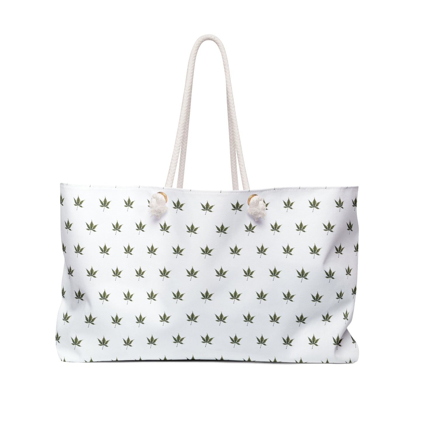 Oversized Weekender Bag - Mini Cannabis Leaf Print on White