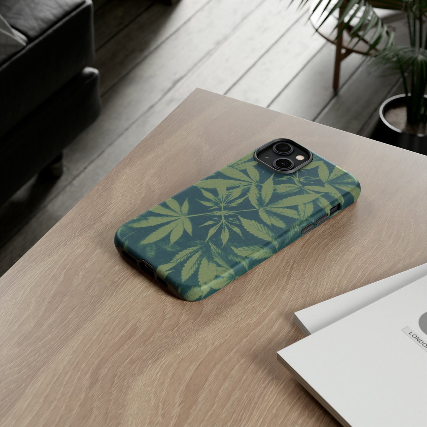 Tough Cell Phone Cases - Cannabis Field Cyanotype on Olive Print