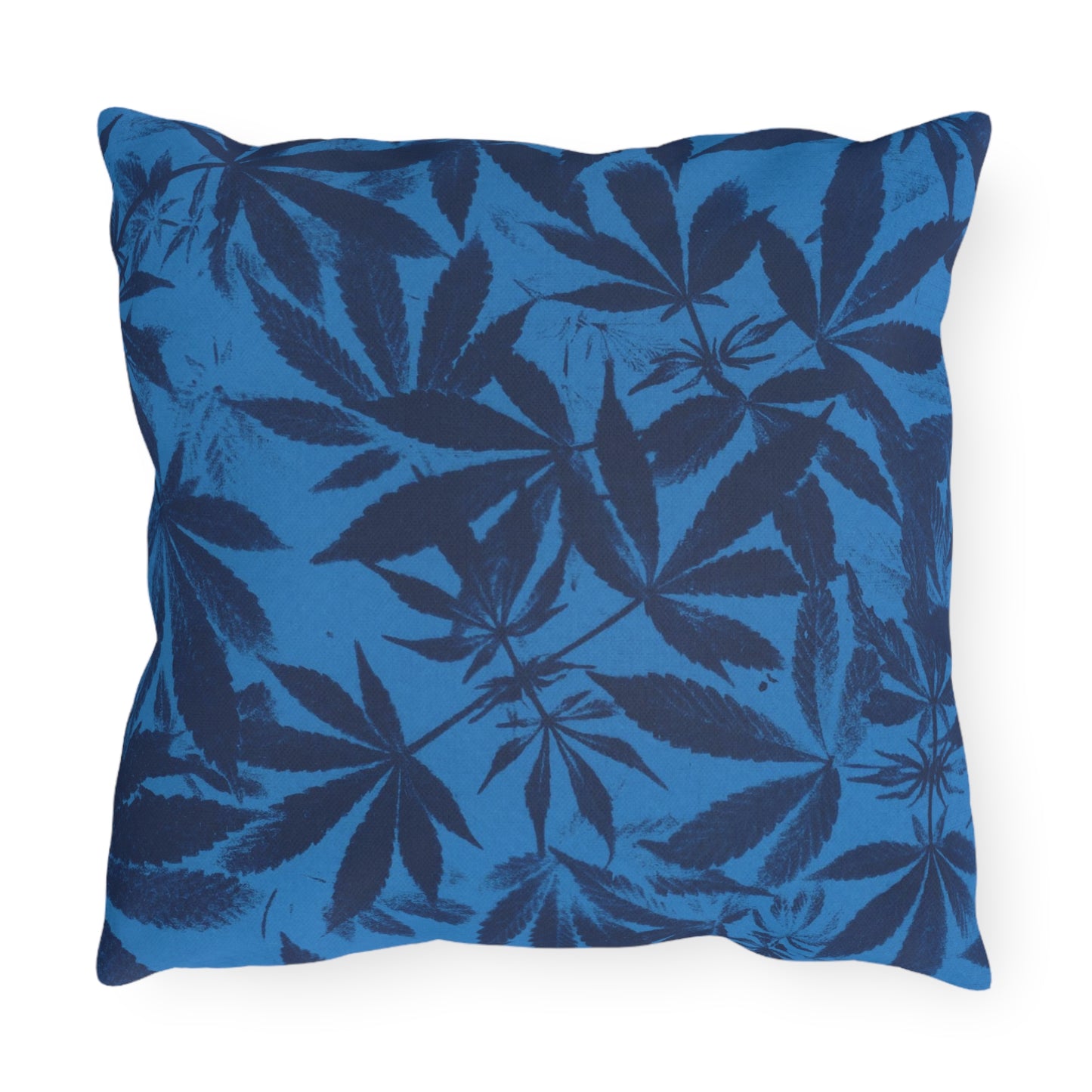 Outdoor Decorative Pillows - UV/H2O/Mildew Resistant - Cannabis Field Cyanotype on Bright Blue Print