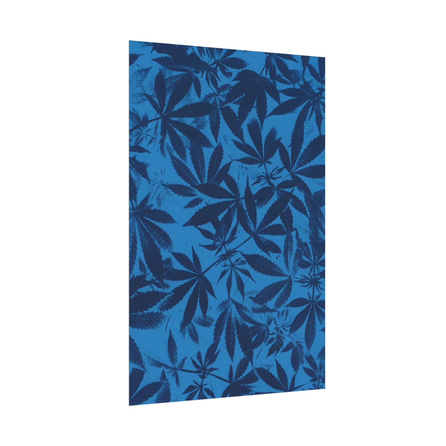 Fine Art Reproductions - Archival, Textured Watercolor Matte Prints - Cannabis Cyanotype on Bright Blue Print