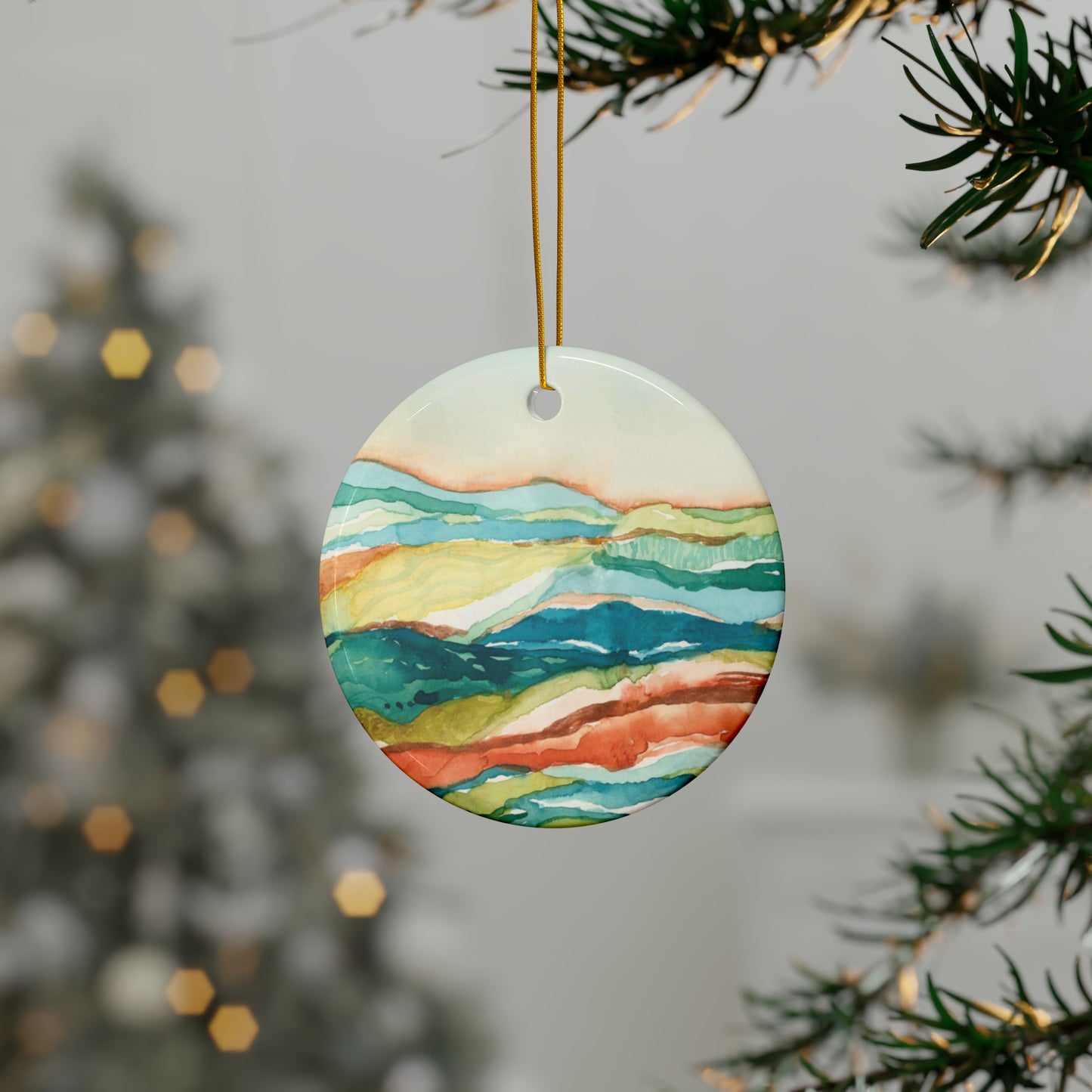 Ceramic Holiday Ornaments - Watercolor Mountains