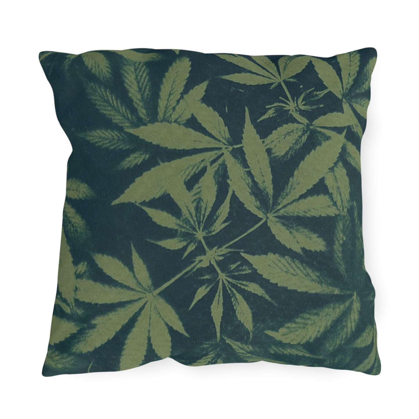 Outdoor Decorative Pillows - UV/H2O/Mildew Resistant - Cannabis Field Cyanotype on Olive Print