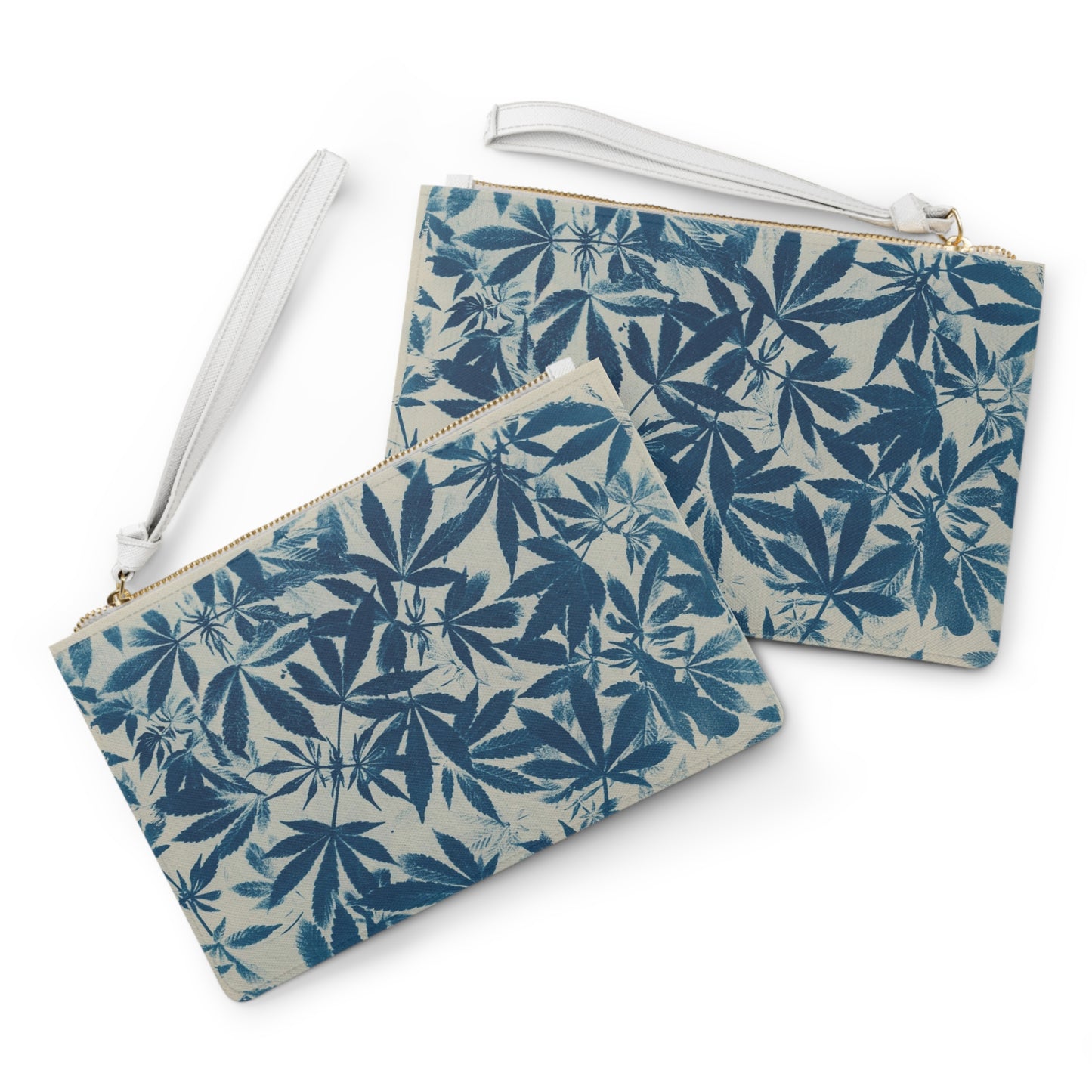 Vegan Leather Clutch Bag - Cyanotype on Ivory Print