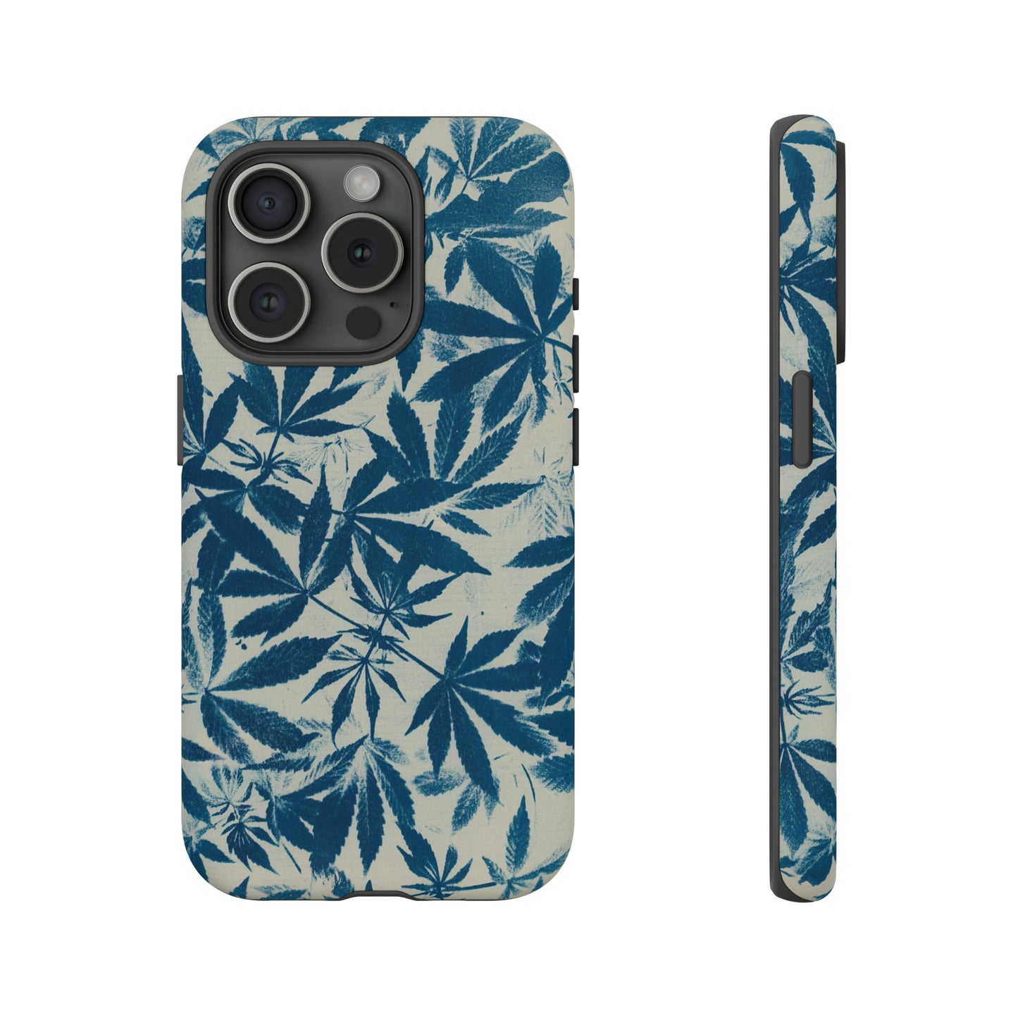 Tough Cell Phone Cases -Cannabis Field Cyanotype on Ivory Print