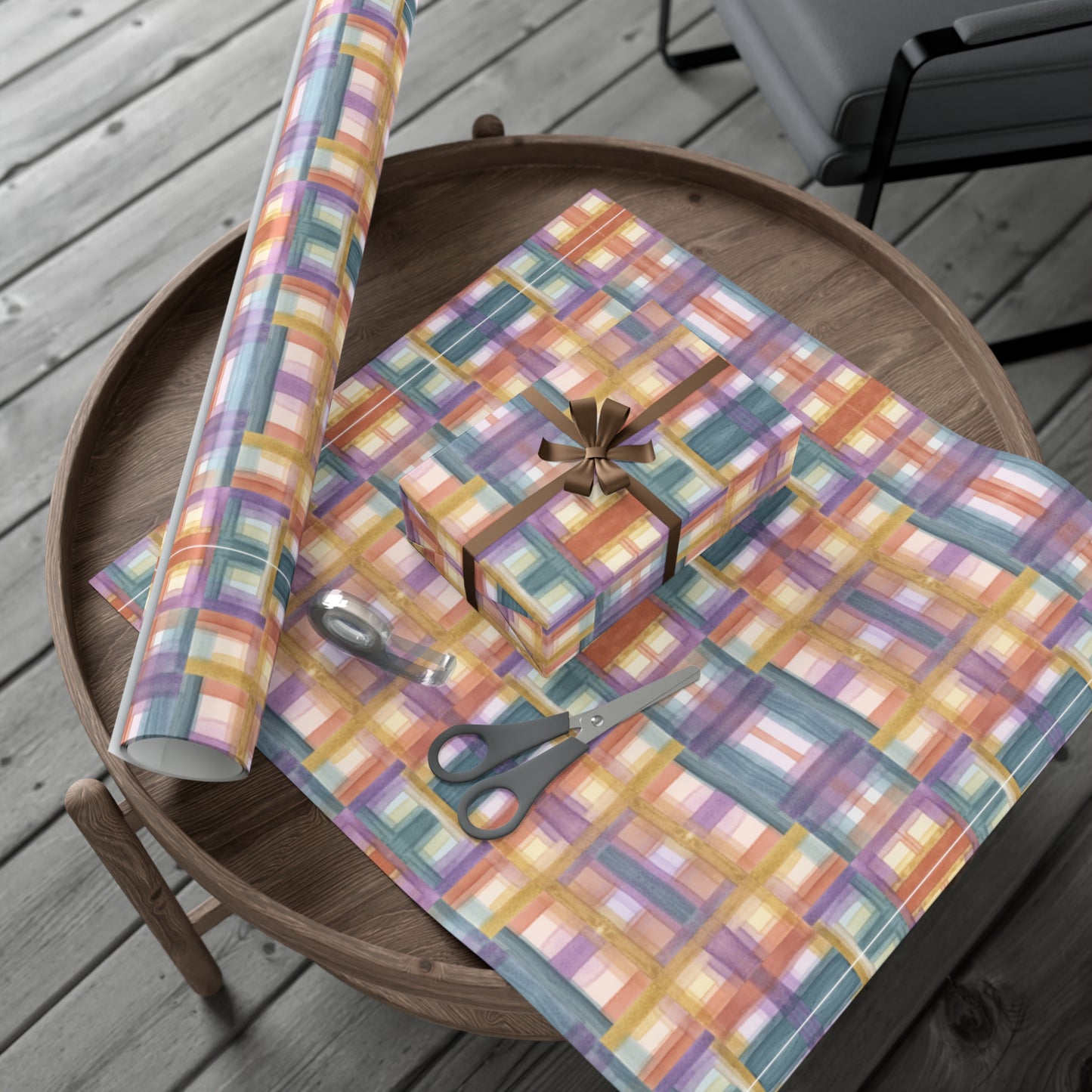 Gift Wrap Papers - Painterly Plaid, Warm Colors Wrapping Paper