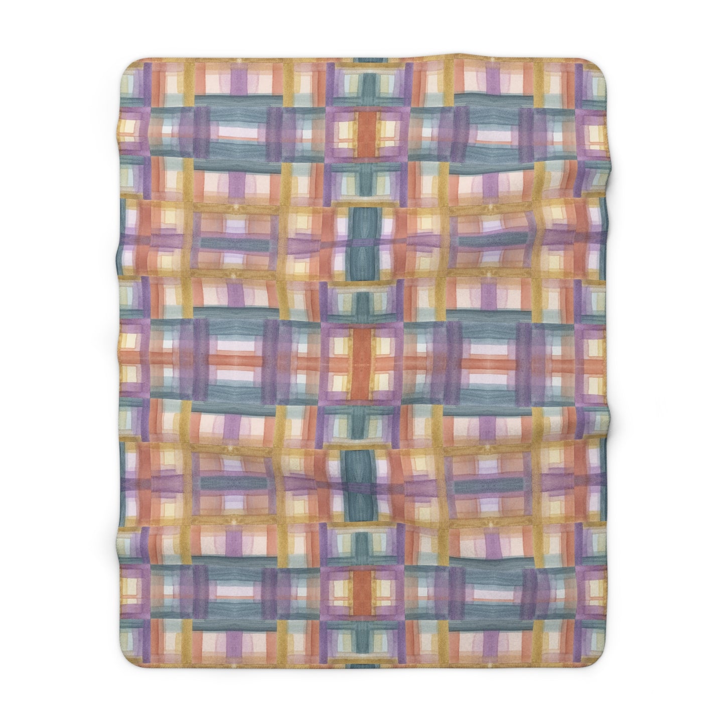 Sherpa Fleece Blanket - Painterly Plaid, Warm Colors