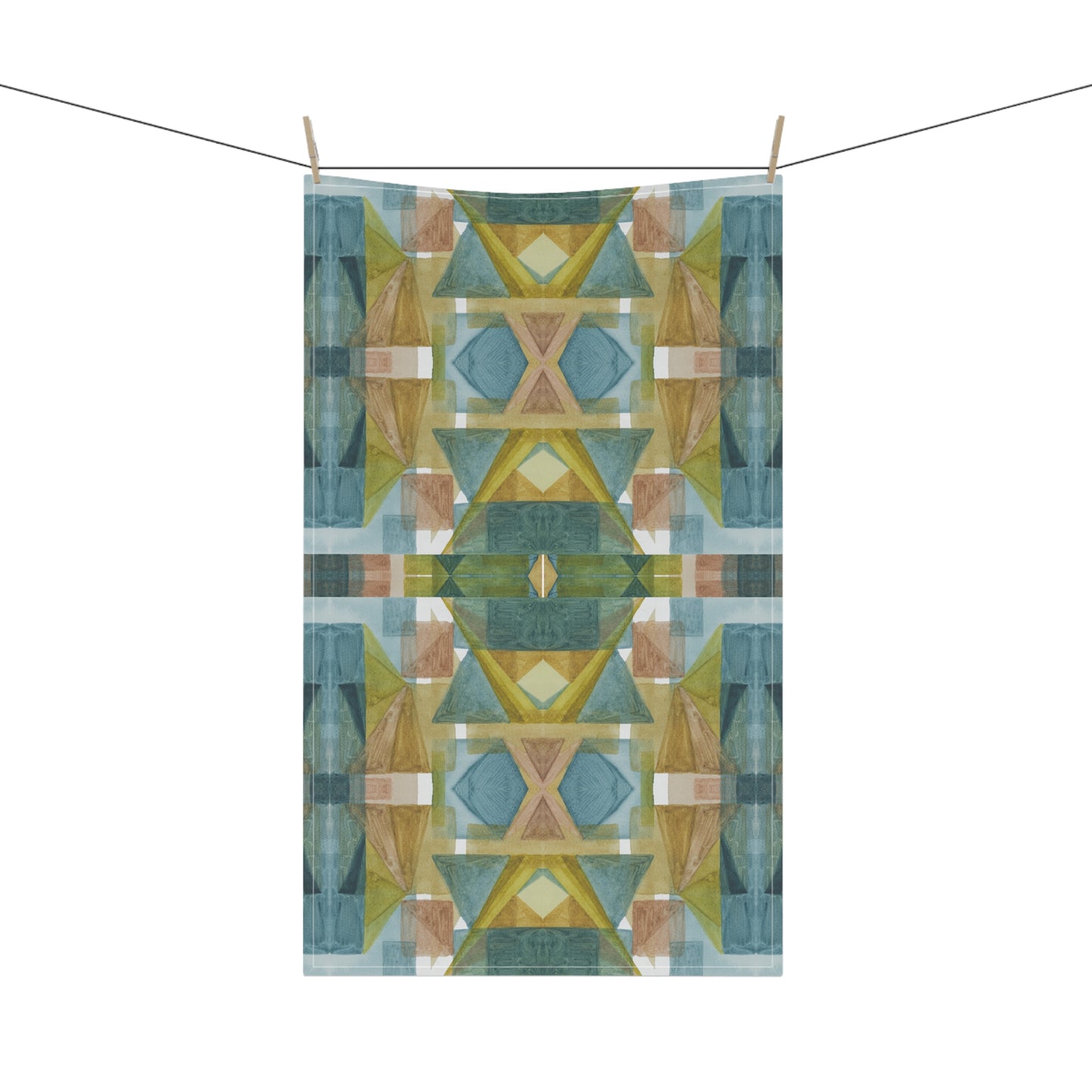 100% Cotton Twill Kitchen Towel - Geometric Abstract, blue green