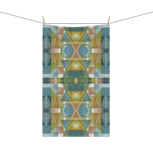 100% Cotton Twill Kitchen Towel - Geometric Abstract, blue green