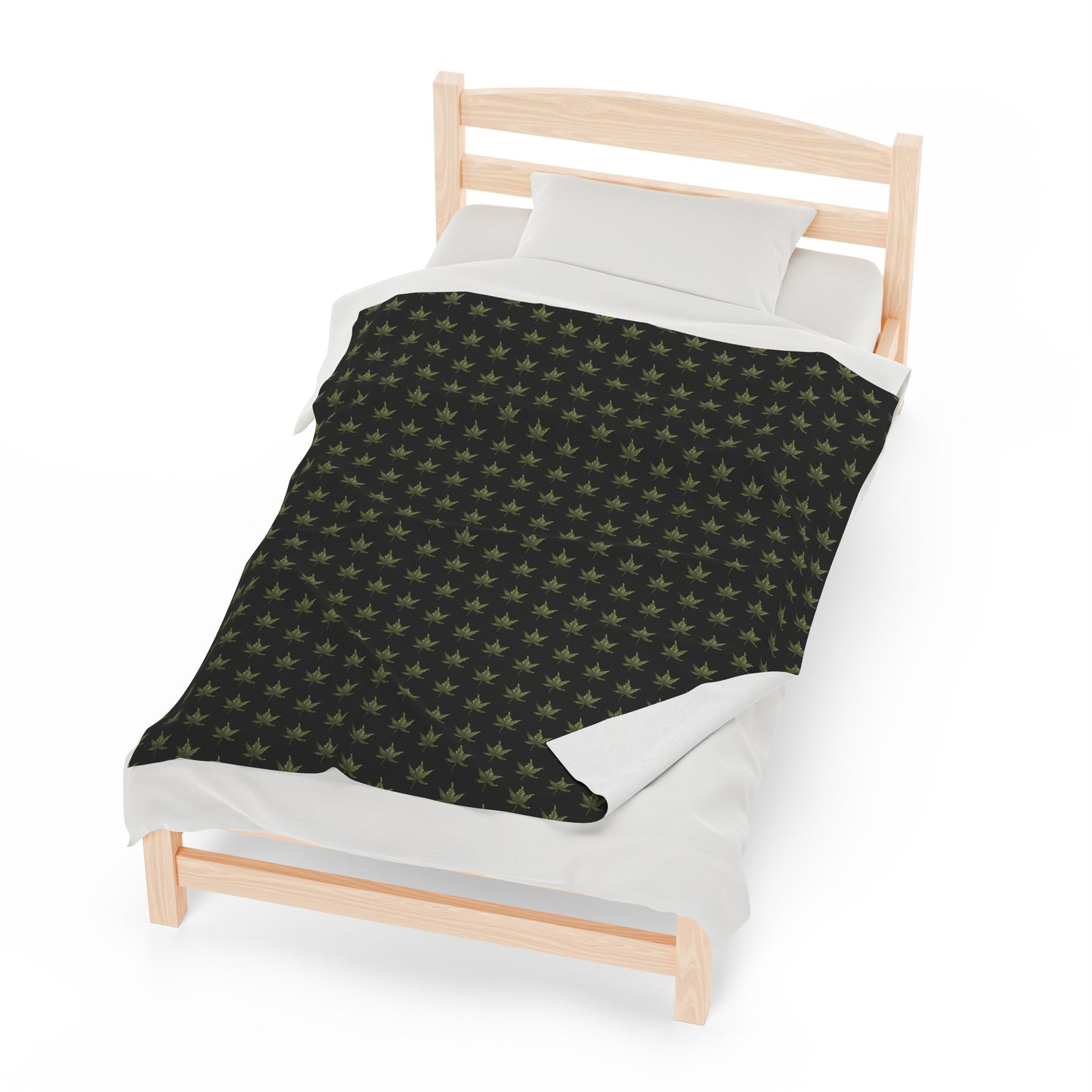 Velveteen Plush Blanket - Mini Cannabis Leaf Print, Black