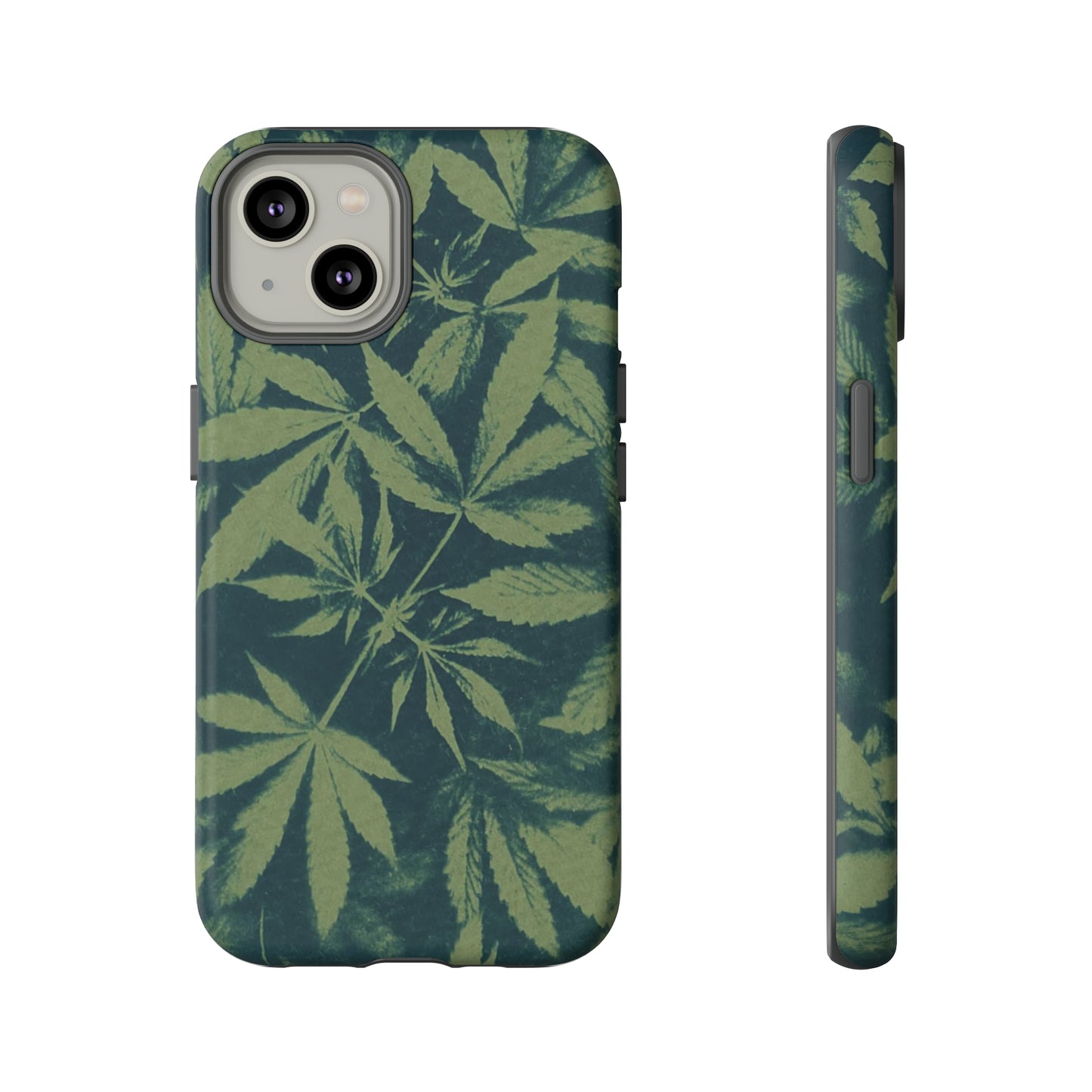 Tough Cell Phone Cases - Cannabis Field Cyanotype on Olive Print