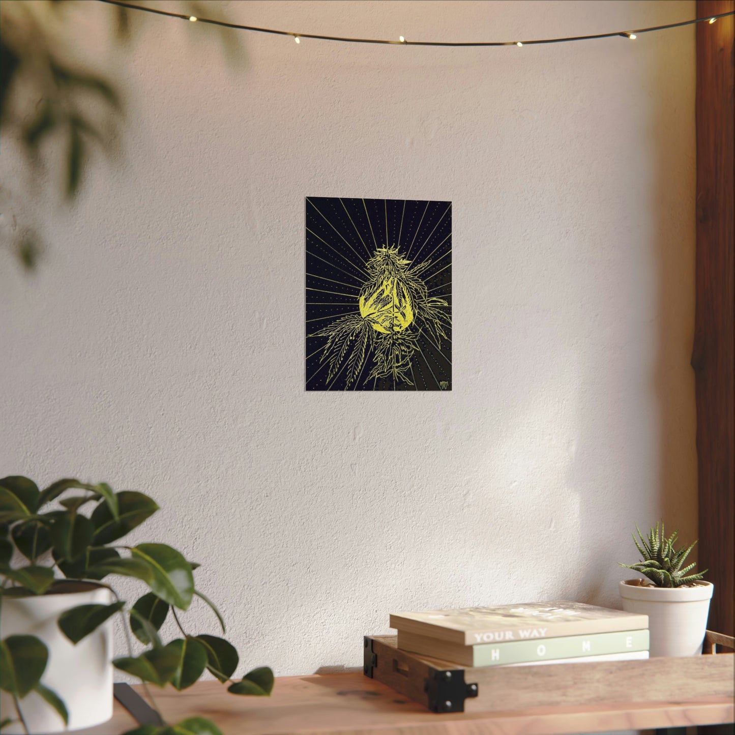 Fine Art Reproductions - Archival, Textured Watercolor Matte Prints - Gold Cannabis Sunburst