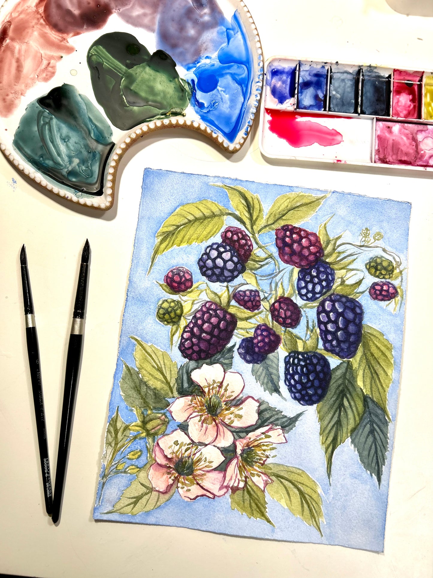 Wild Summer Blackberries Original Watercolor Painting 8x10"