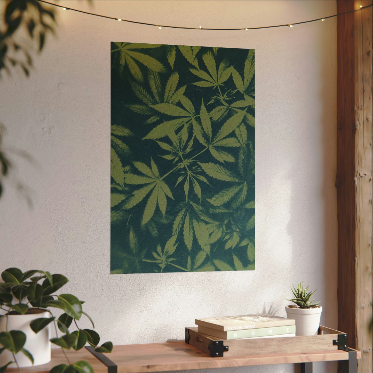 Fine Art Reproductions - Archival, Textured Watercolor Matte Prints - Cannabis Cyanotype on Olive Print