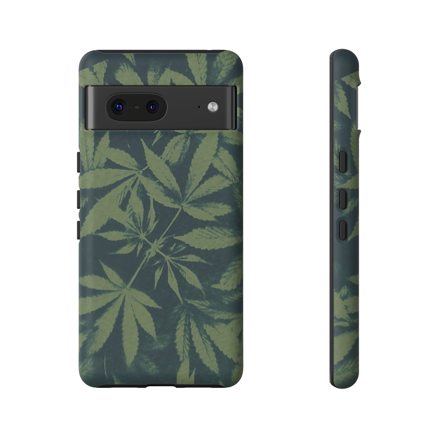 Tough Cell Phone Cases - Cannabis Field Cyanotype on Olive Print