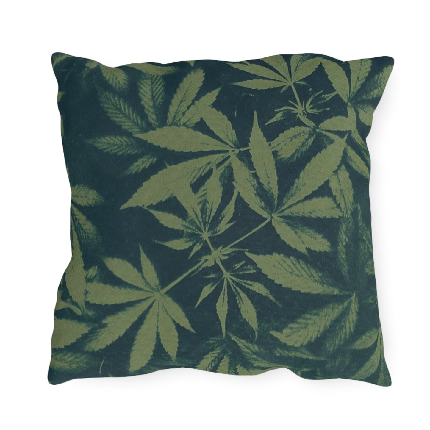 Outdoor Decorative Pillows - UV/H2O/Mildew Resistant - Cannabis Field Cyanotype on Olive Print