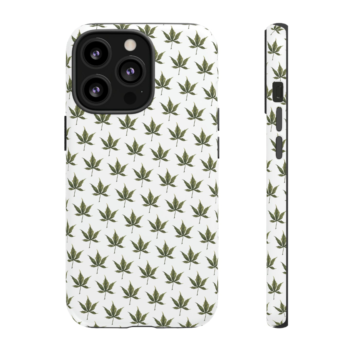 Tough Cell Phone Cases - Mini Cannabis Leaf on White