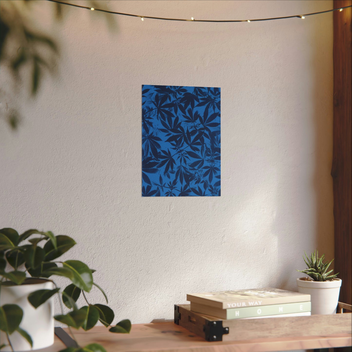 Fine Art Reproductions - Archival, Textured Watercolor Matte Prints - Cannabis Cyanotype on Bright Blue Print