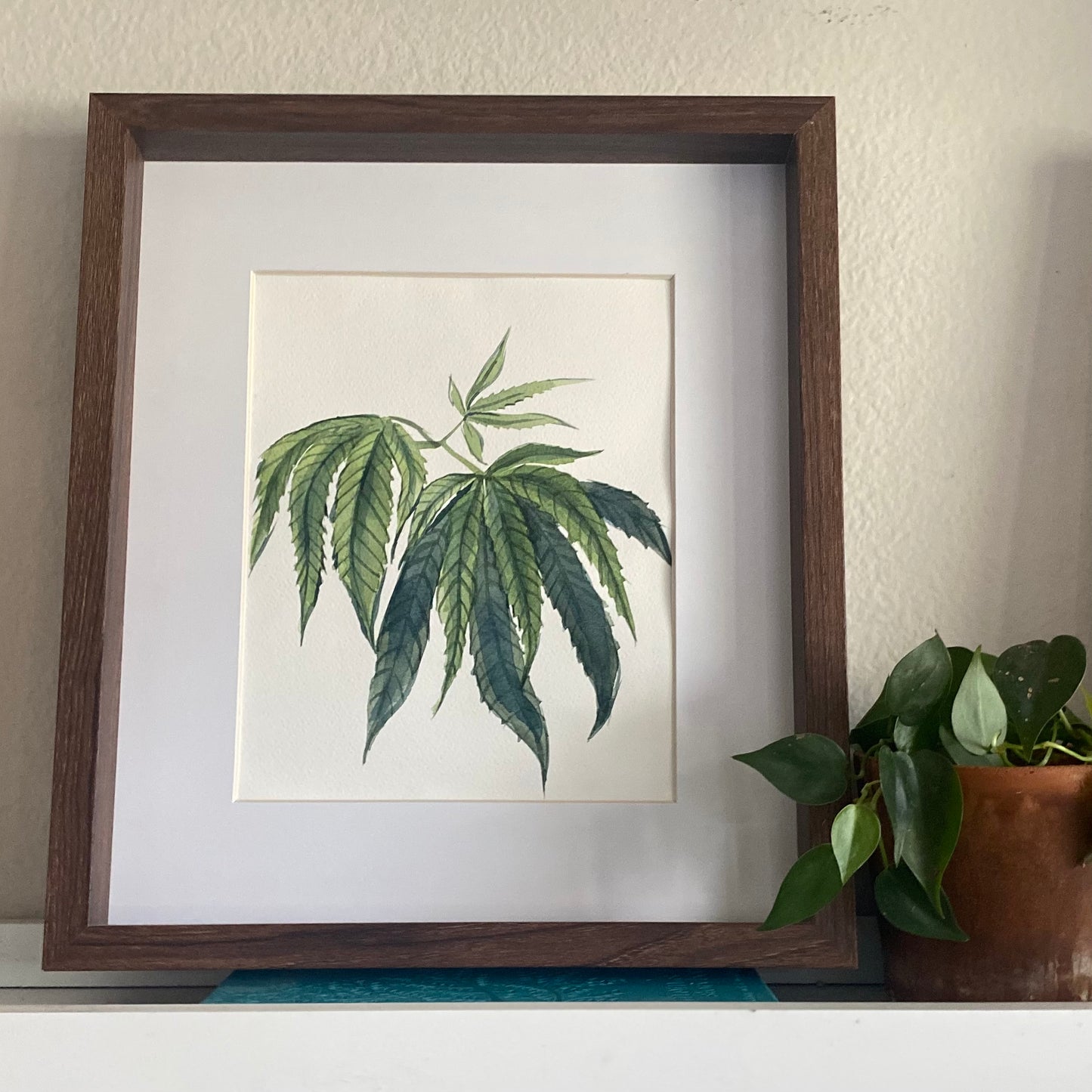 Cannabis Plant Original Botanical Watercolor Painting 8x10"