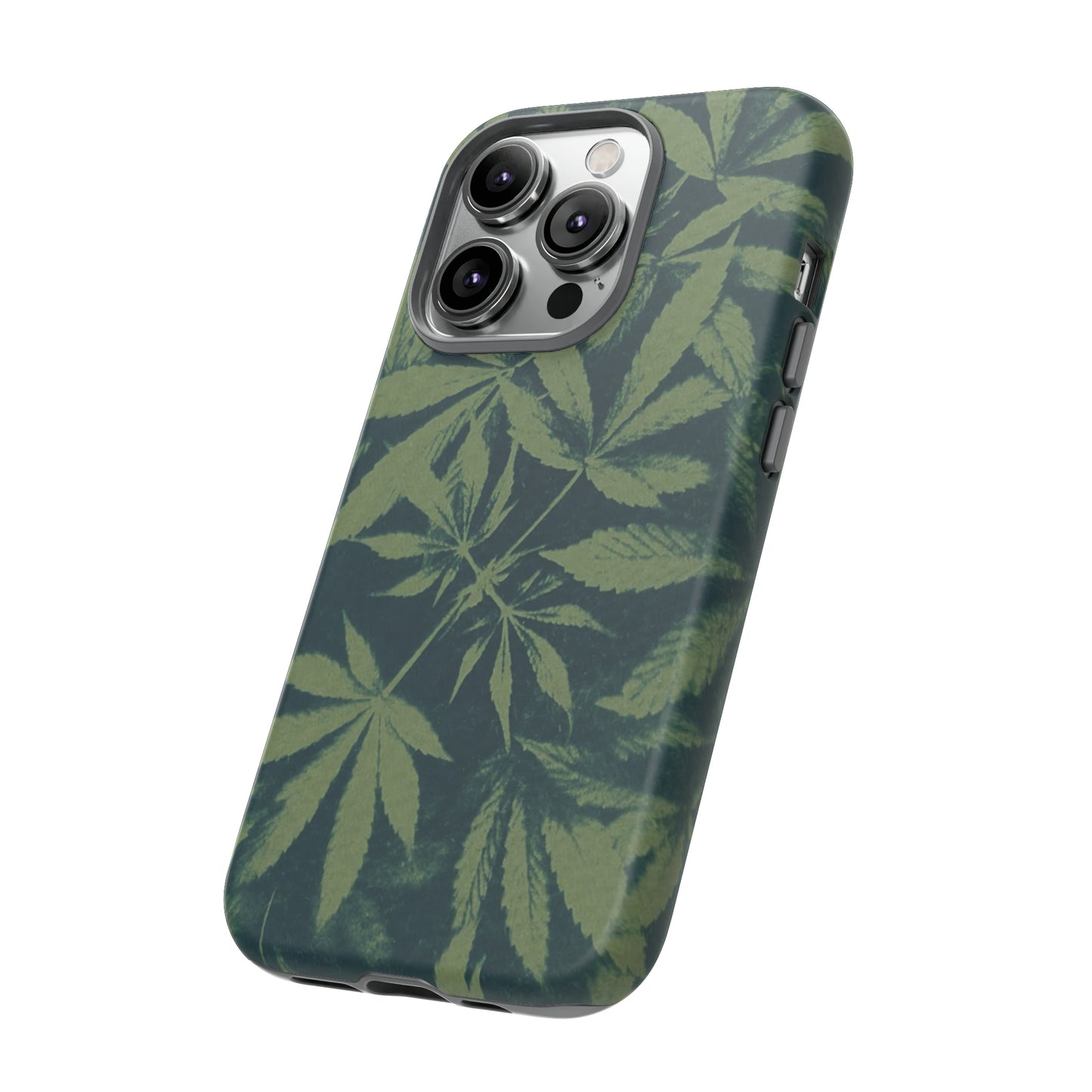 Tough Cell Phone Cases - Cannabis Field Cyanotype on Olive Print