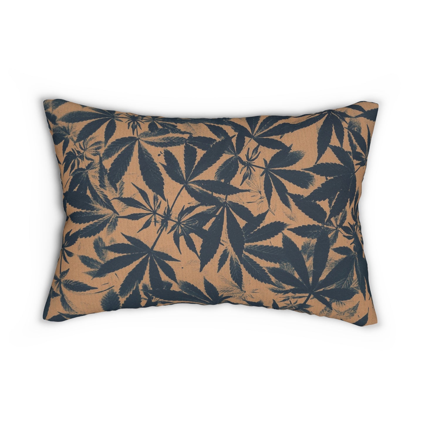 Decorative Lumbar Pillow - Cannabis Field Cyanotype on Amber Print