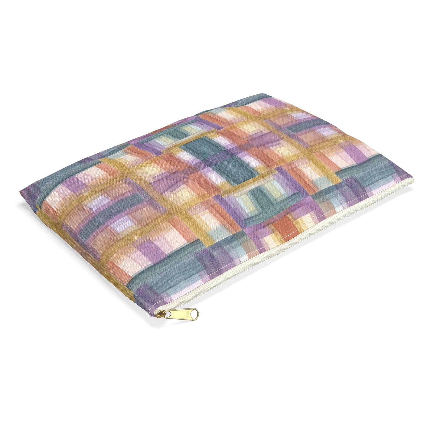 Flat Accessory Pouch - Painterly Plaid, Warm Colors