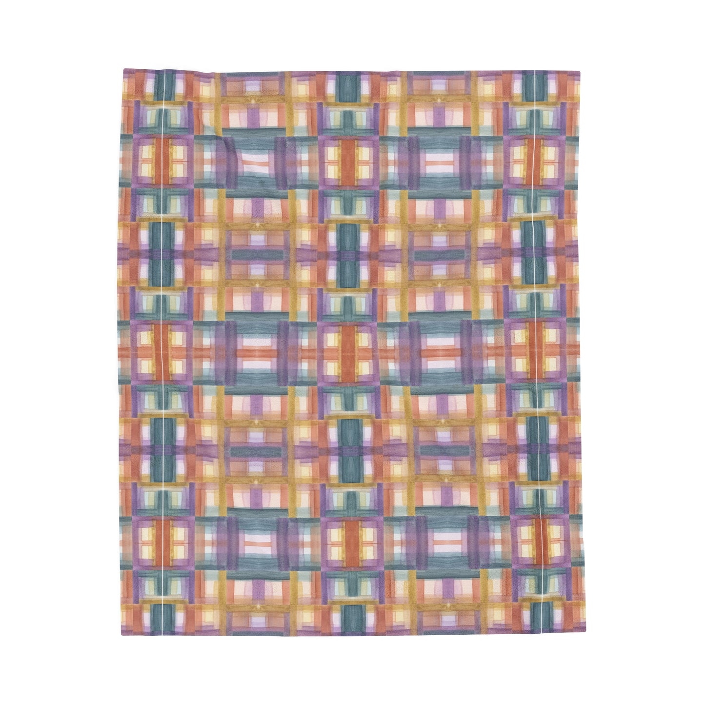 Velveteen Plush Blanket - Painterly Plaid, Warm Colors