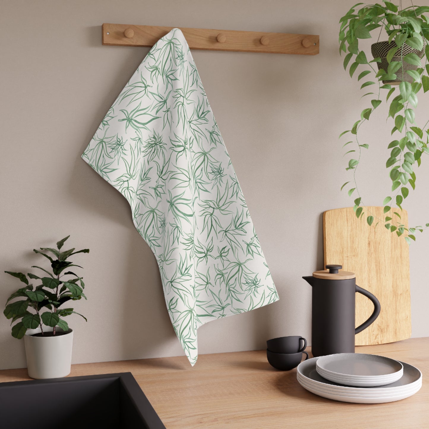 100% Cotton Twill Kitchen Towel - Sketches in Green