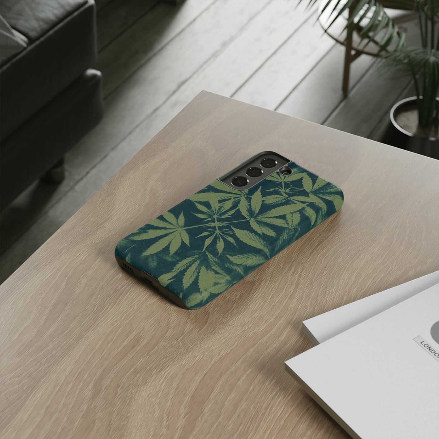 Tough Cell Phone Cases - Cannabis Field Cyanotype on Olive Print