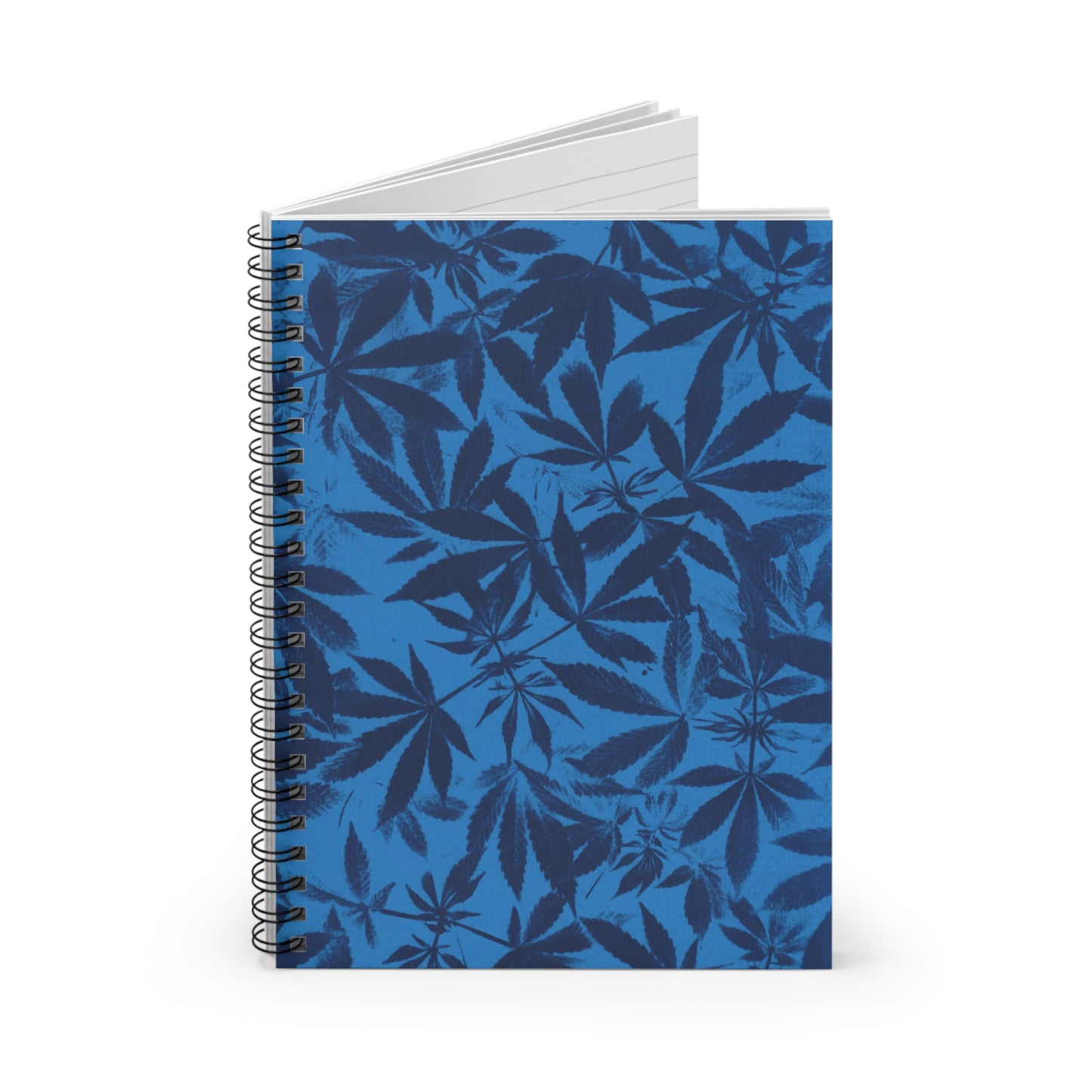 Spiral Notebook - Ruled Line - Cannabis Field Cyanotype on Bright Blue Print