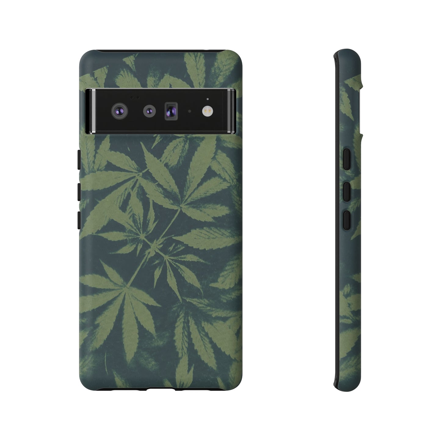 Tough Cell Phone Cases - Cannabis Field Cyanotype on Olive Print