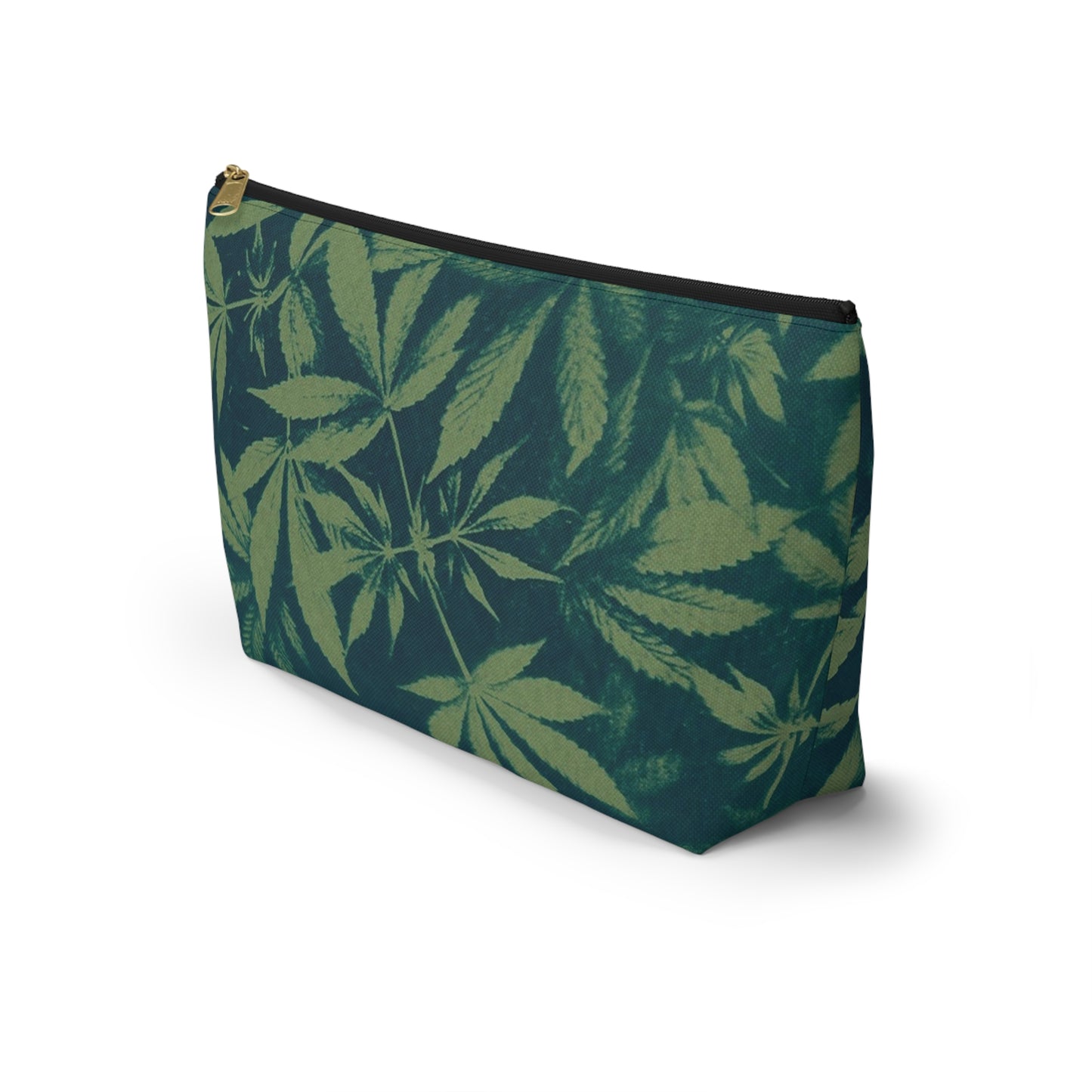 Roomy Accessory Pouch - Cyanotype on Olive Print