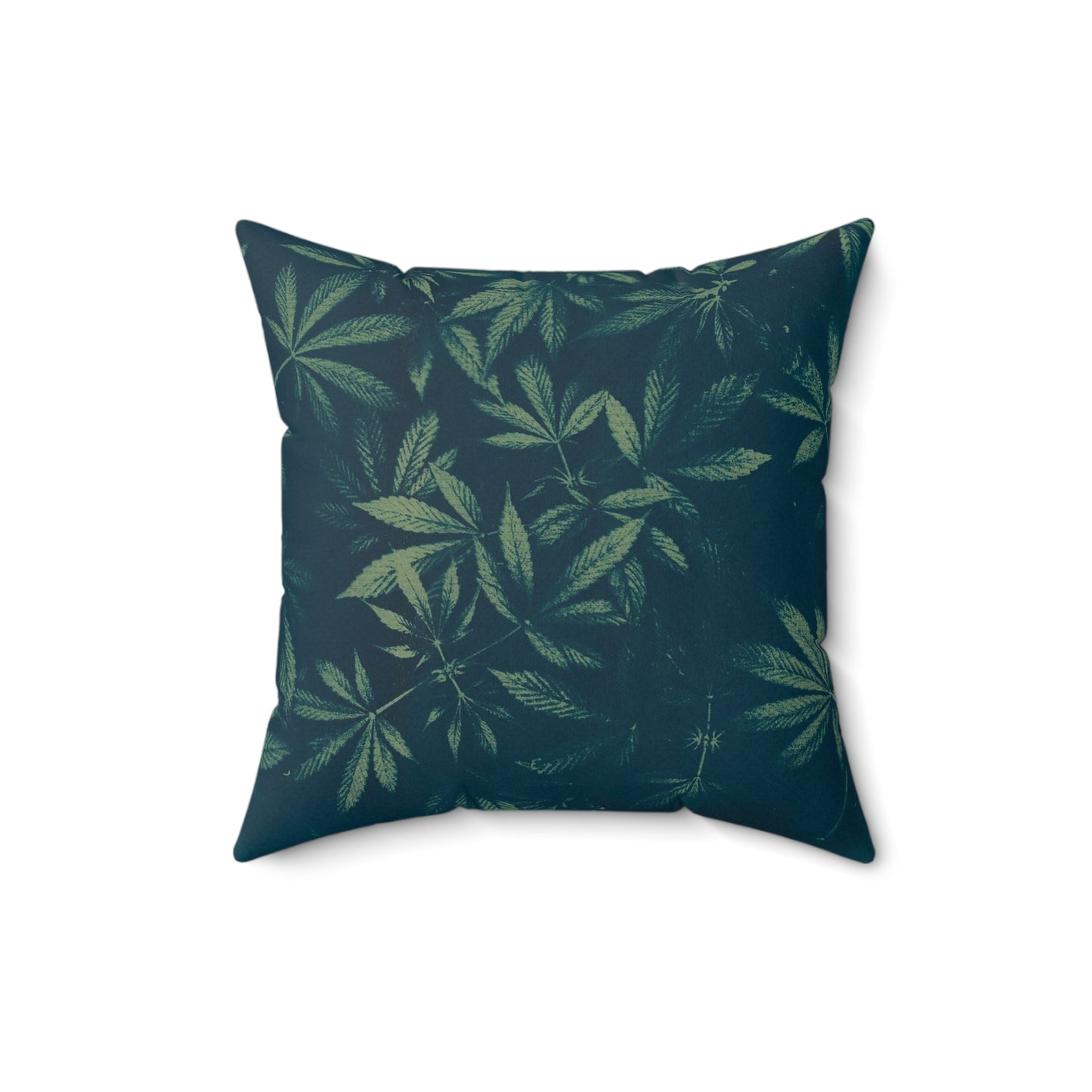 Faux Suede Square Pillow - Cyanotype on Green