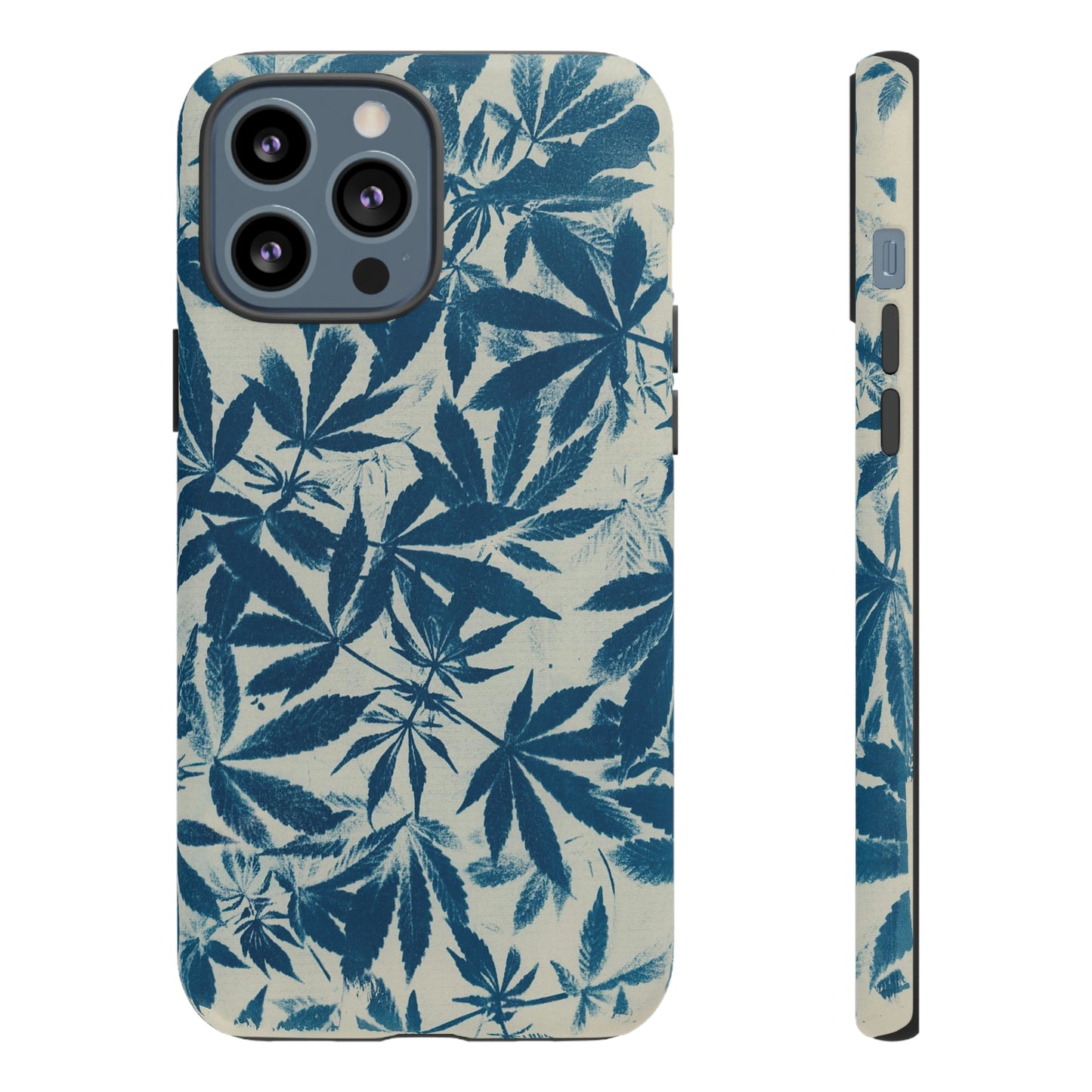 Tough Cell Phone Cases -Cannabis Field Cyanotype on Ivory Print