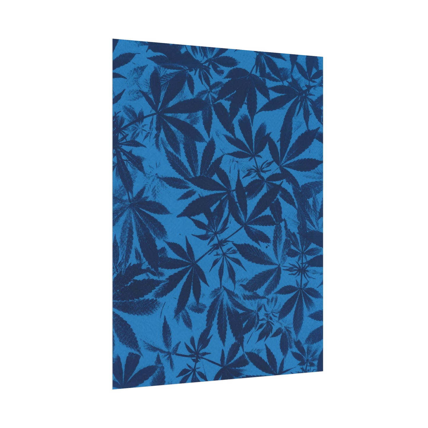 Fine Art Reproductions - Archival, Textured Watercolor Matte Prints - Cannabis Cyanotype on Bright Blue Print