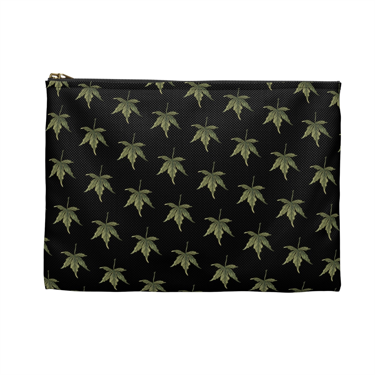 Flat Accessory Pouch - Mini Cannabis Leaf Print on Black