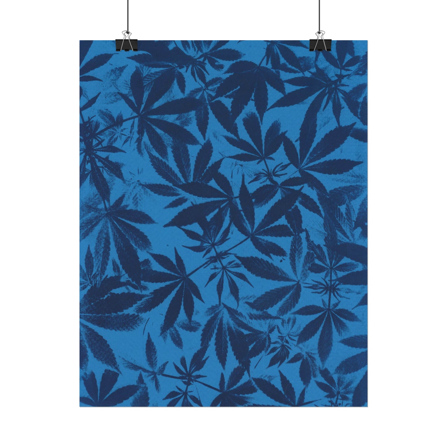 Fine Art Reproductions - Archival, Textured Watercolor Matte Prints - Cannabis Cyanotype on Bright Blue Print