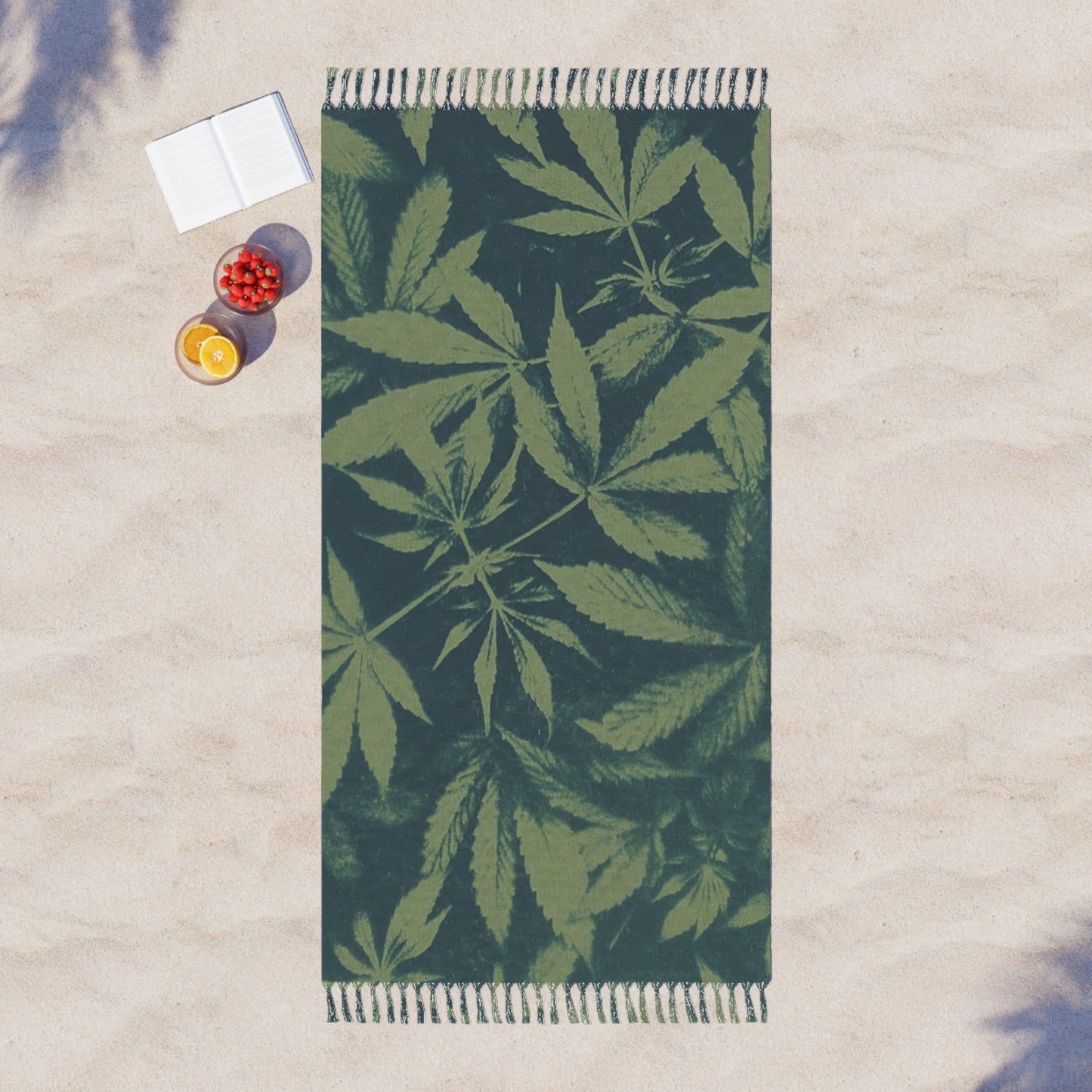 Boho Beach Cloth - Cyantype on Green Print