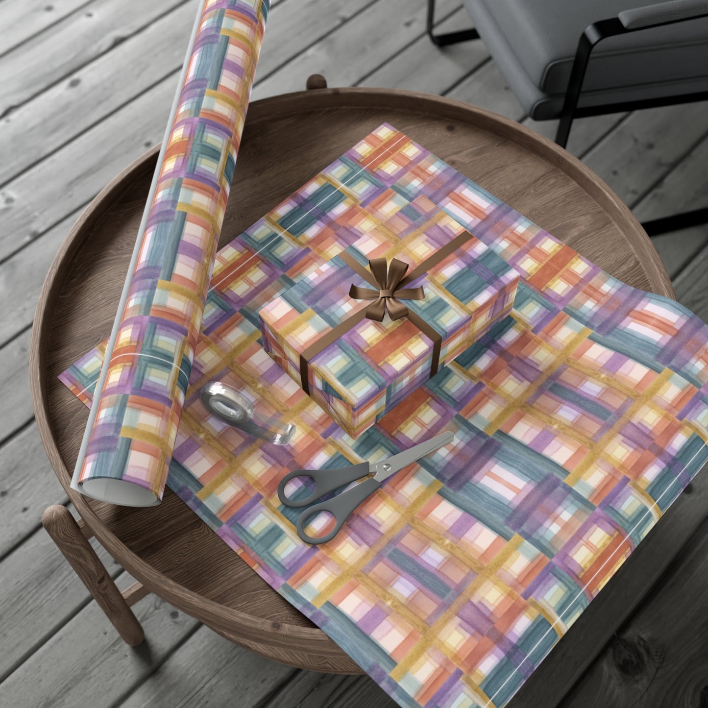 Gift Wrap Papers - Painterly Plaid, Warm Colors Wrapping Paper